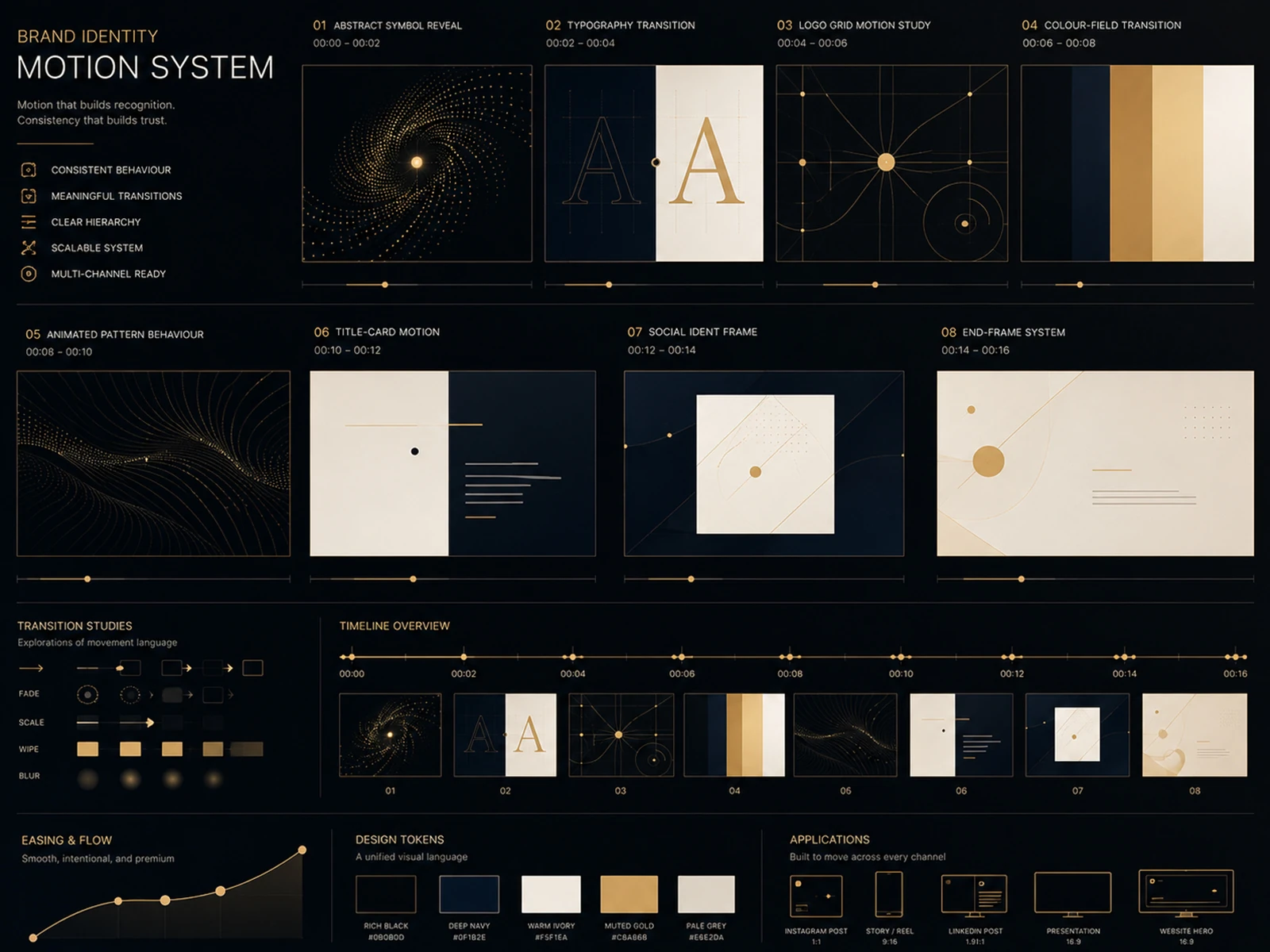 Brand identity motion system with symbol typography pattern and transition studies