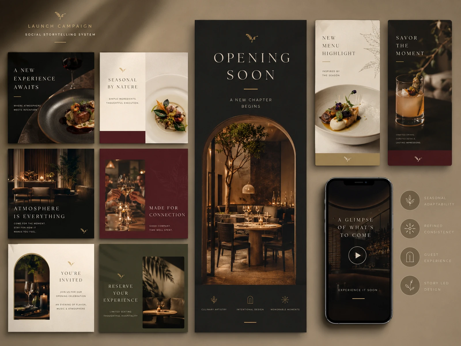 Premium hospitality launch social campaign with posts stories invitations and video cover