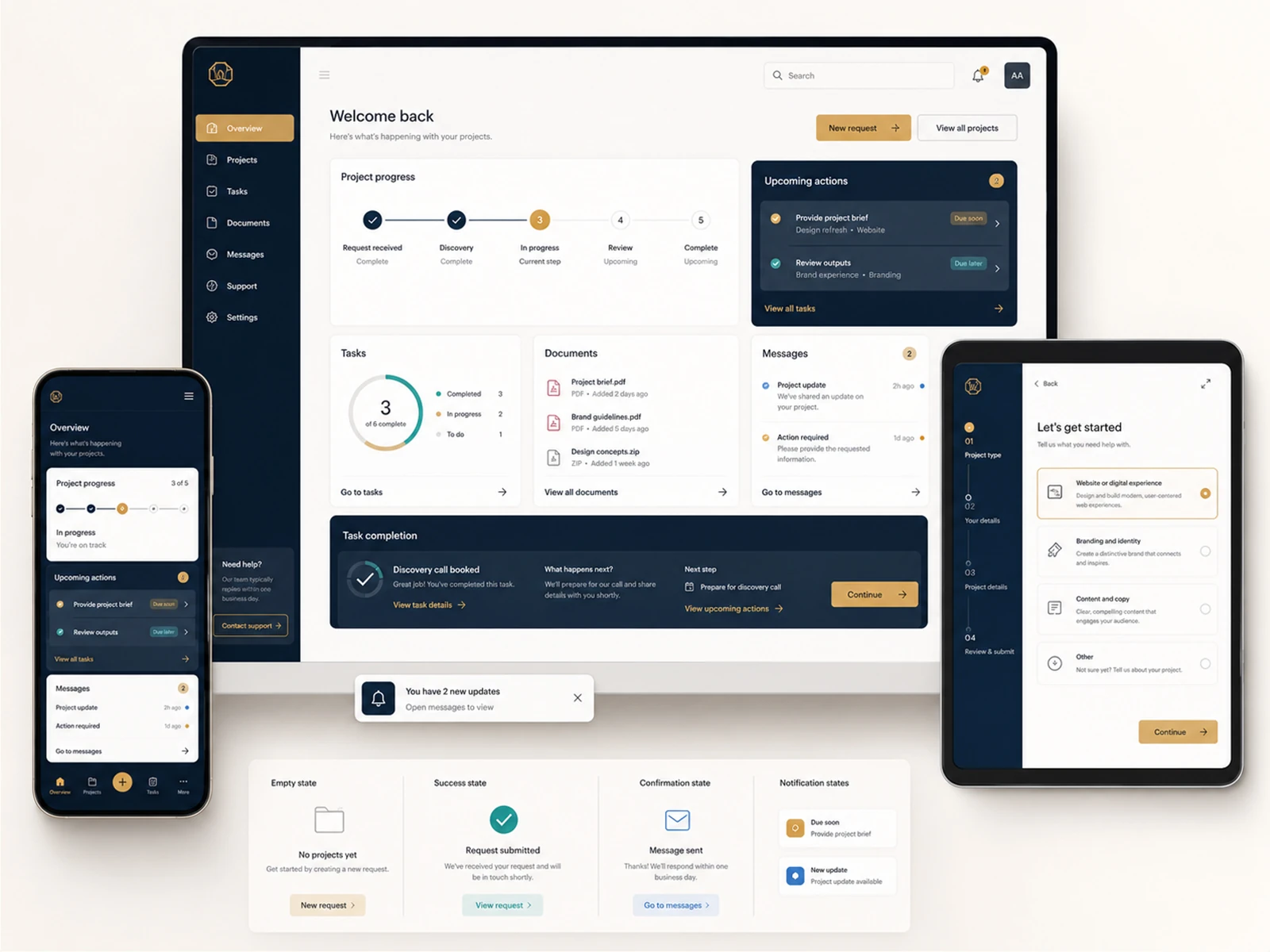 Customer portal and workflow management UI UX design across desktop tablet and mobile